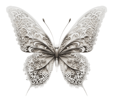Intricate white butterfly design png