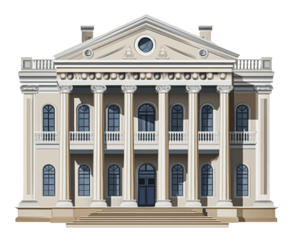 Elegant classical building with arches png