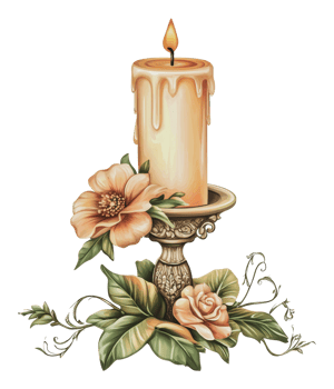 Elegant candle with flowers on a decorative holder png