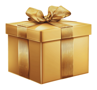 Golden wrapped gift box with ribbon on a table png