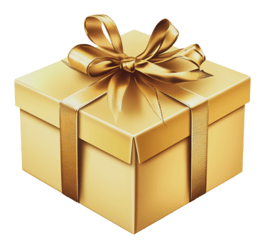 Gift-wrapped golden box with a shiny bow on top png