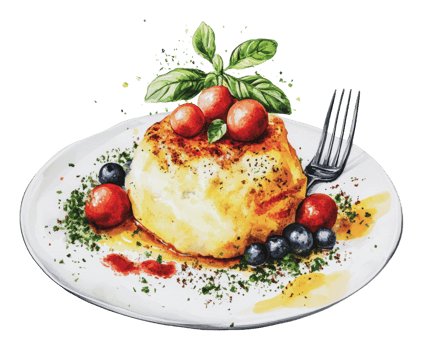 Delicious dessert with fruit and herbs on a plate png