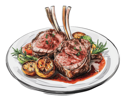 Tasty lamb chops with grilled veggies png