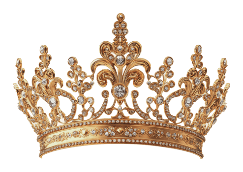 Ornate golden crown adorned with sparkling jewels png