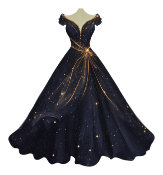 Elegant black dress with sparkling star design png