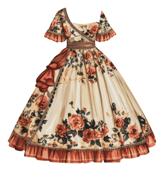 Vintage floral dress design with elegant details png