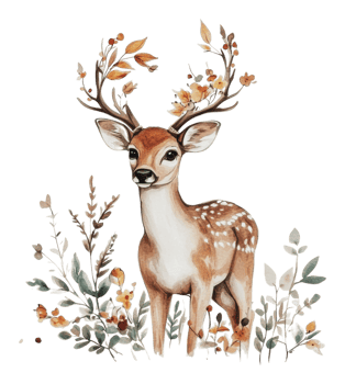Young deer among autumn leaves and blooms png