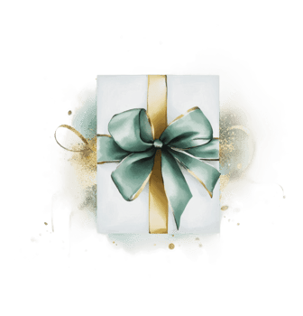 Beautifully wrapped gift box with green ribbon png