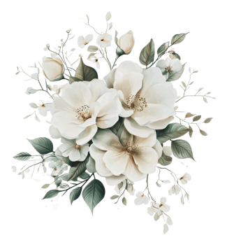 White flowers with green leaves png
