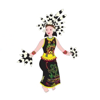 Illustration of traditional dance of Dayak Kalimantan, Indonesia. vector