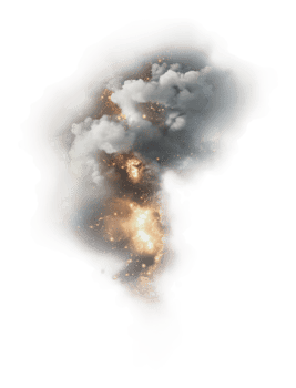 Explosion with smoke and sparks rising in the air png
