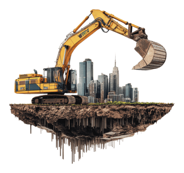 Excavator over a daytime floating city png