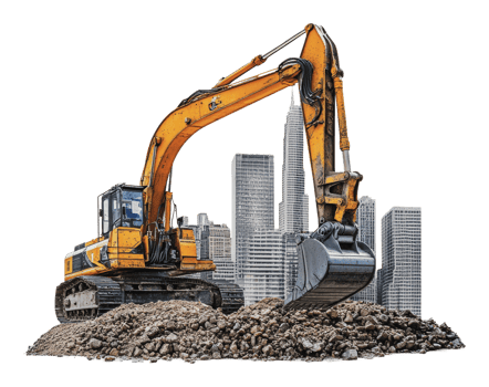 Excavator at city construction site png