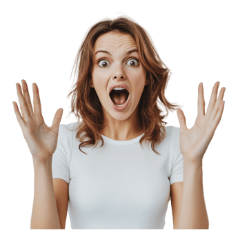 Surprised woman expressing excitement at home png