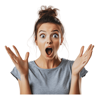 Excited woman expressing surprise indoors png