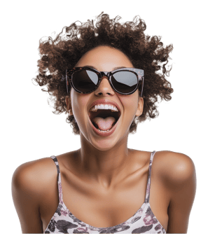 Happy woman in stylish sunglasses png