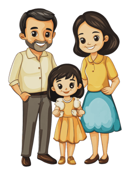 Happy family poses together in cheerful attire png