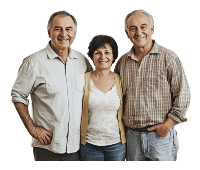 Three smiling friends posing together indoors png