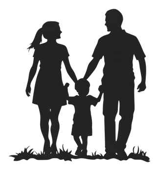 Family walking hand in hand in silhouette style png