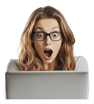 Shocked woman at her laptop png