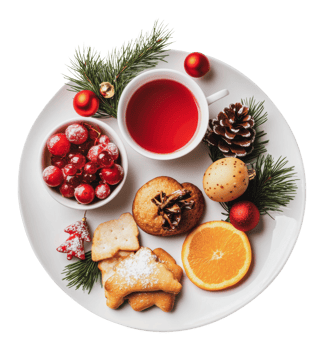 Christmas treats on a festive plate display png