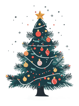 Christmas tree decorated with colorful ornaments png