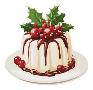 Festive dessert topped with holly and berries png