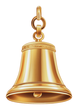 Golden bell hanging on a hook with shine png