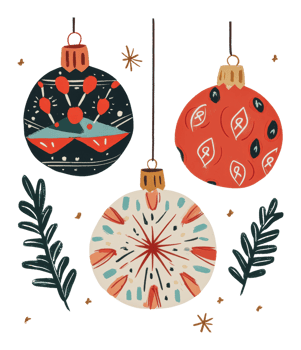 Colorful Christmas ornaments with festive designs png