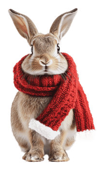 Rabbit wearing a red scarf during winter season png