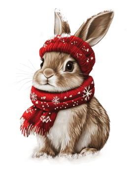 Cute rabbit wearing a red scarf in winter png