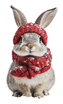 Rabbit wearing a red hat and scarf in winter png