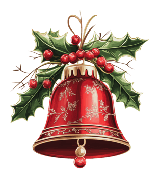 Festive red bell decorated with holly and berries png
