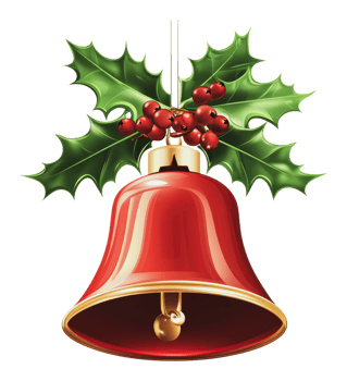 Red bell with holly and berries png