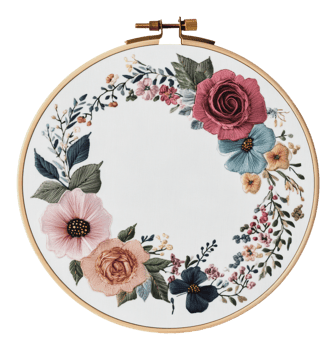 Beautiful floral embroidery in a hoop on display png
