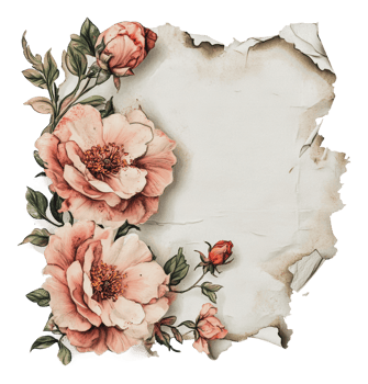 Vintage floral design on aged paper background png