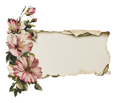 Vintage floral design with torn paper effect png