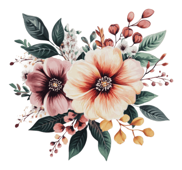 Hibiscus floral arrangement with leaves png