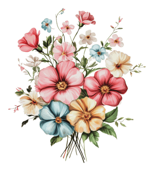 Colorful floral arrangement with various blossoms png