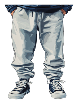 Casual outfit featuring gray joggers and sneakers png