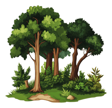 Lush forest with diverse trees and greenery png