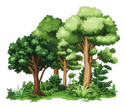 Lush forest with diverse trees and plants png