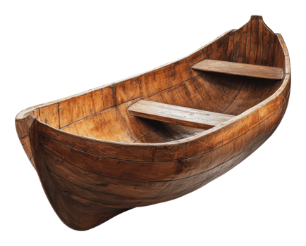 Rustic wooden boat with natural finish png