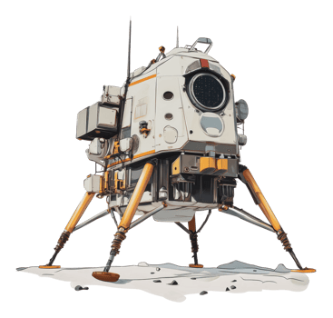 Lunar lander stands on the moon's surface png