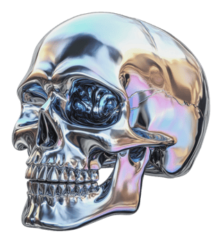 Shiny metallic skull with iridescent finish png