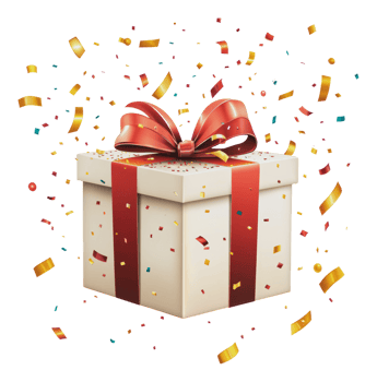 Colorful gift box with festive confetti falling png