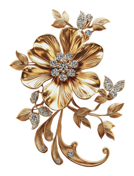 Elegant floral brooch design with gemstones png
