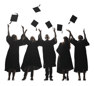 Graduates celebrating success by throwing caps png