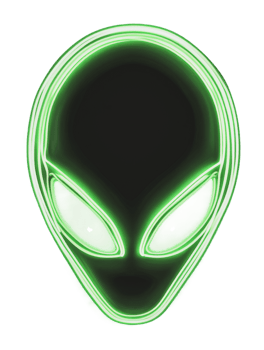 Alien head neon light in vibrant green color png