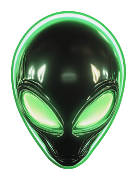 Glowing-eyed green alien head design png